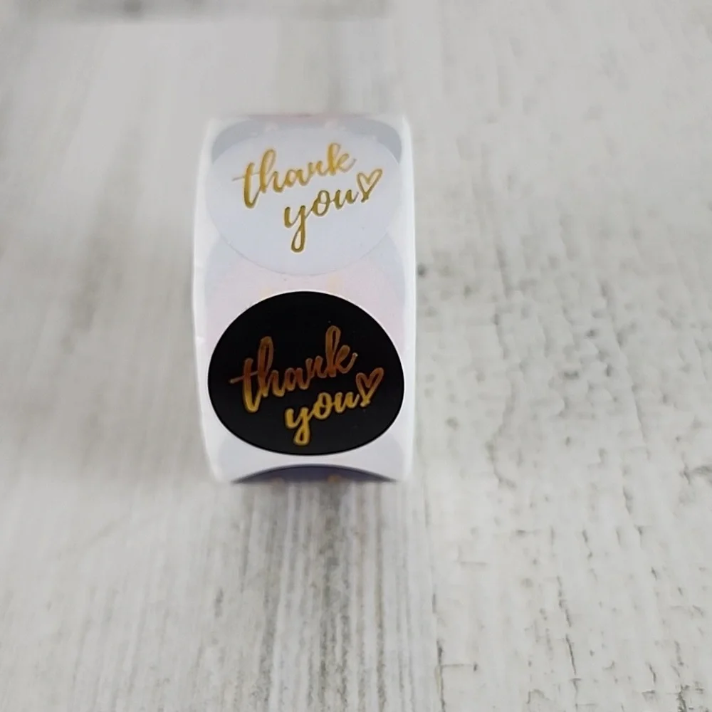 1 roll of 500 multi color Thank You stickers goldtone cursive heart 1